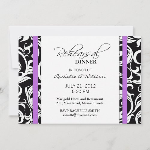 Purple Swirl Rehearsal Dinner Card Invitation
