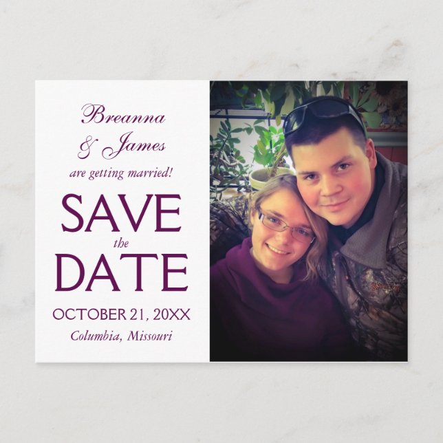 Purple Swirl Save The Date Photo Card (Front)