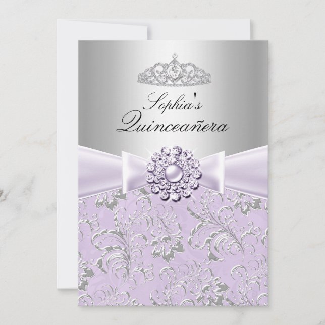 Purple Swirl & Tiara Quinceanera Announcements (Front)