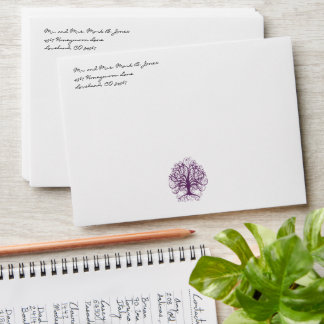 Purple Swirl Tree Wedding Envelopes