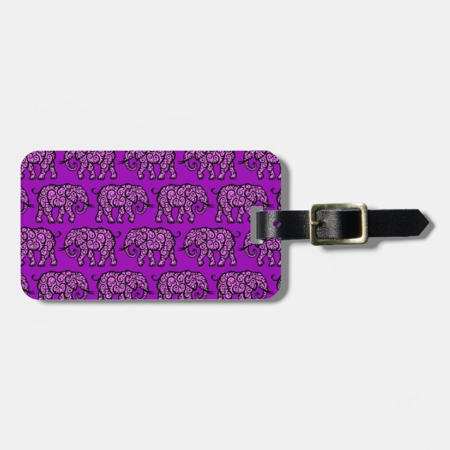 Purple Swirling Elephant Pattern Luggage Tag (Front Horizontal)