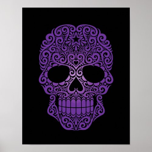 Purple Swirling Sugar Skull on Black Poster