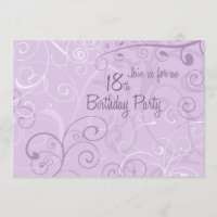 Purple Swirls 18th Birthday Party Invitation Cards