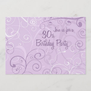 Purple Swirls 30th Birthday Party Invitation Cards