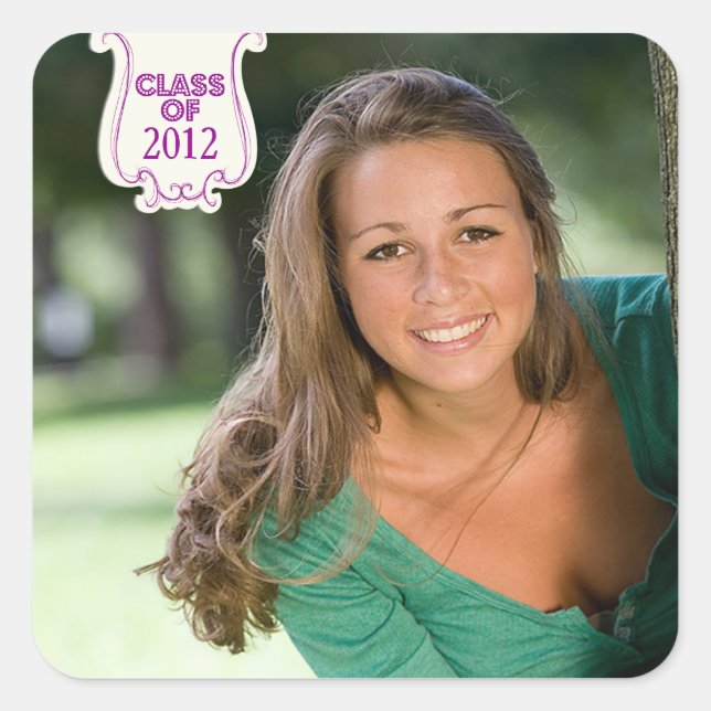 Purple swirls badge photo graduation stickers (Front)