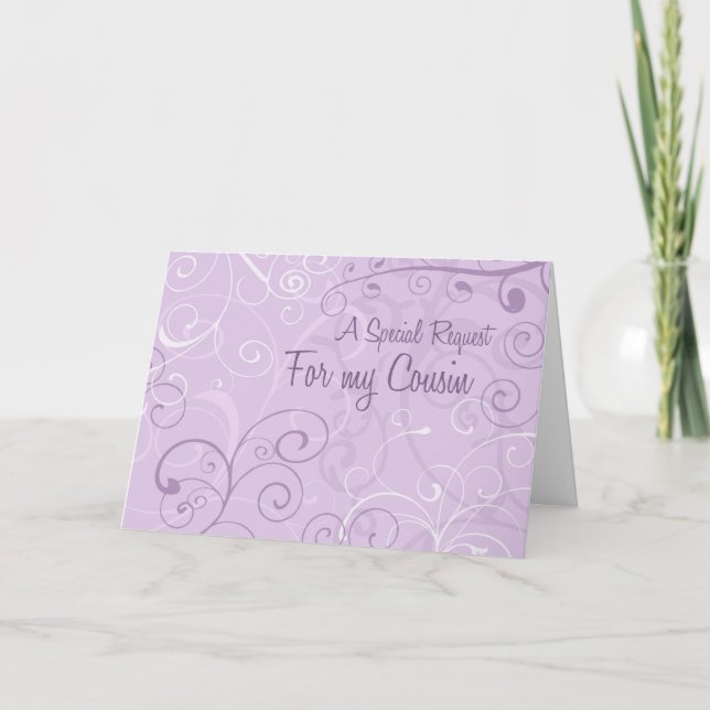 Purple Swirls Cousin Flower Girl Invitation Card (Front)