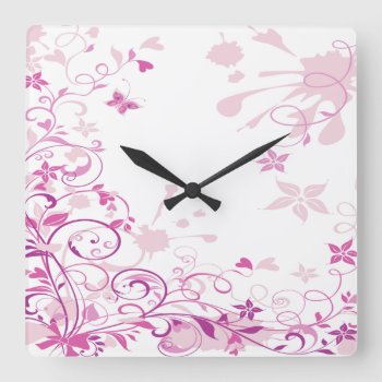 Purple Swirls Flowers Square Wall Clock by esoticastore at Zazzle