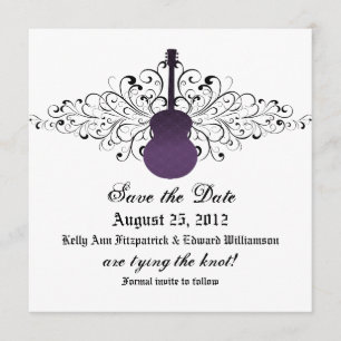 Purple Swirls Guitar Save the Date Invite