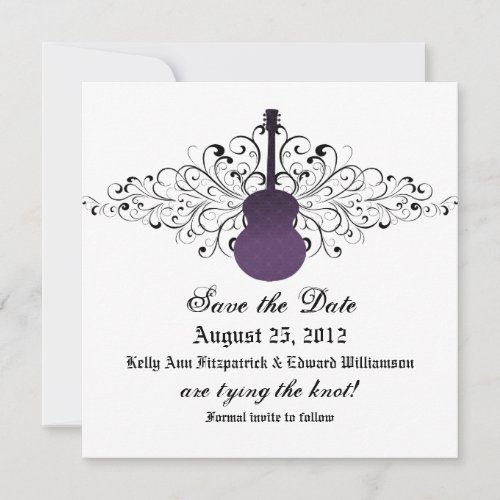 Purple Swirls Guitar Save the Date Invite