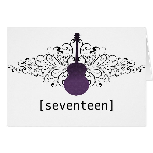 Purple Swirls Guitar Table Number Card (Front Horizontal)
