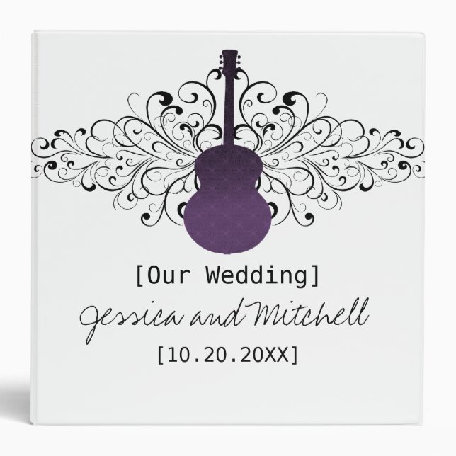 Purple Swirls Guitar Wedding Binder (Front)
