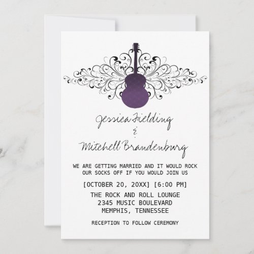 Purple Swirls Guitar Wedding Invitation