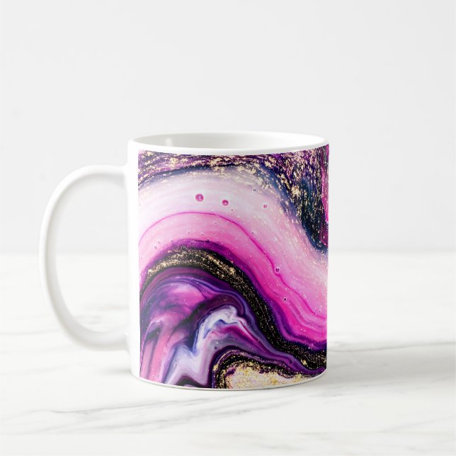 Purple swirls marble with glitter gold coffee mug (Left)