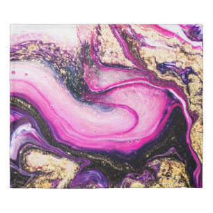 Purple swirls marble with glitter gold duvet cover