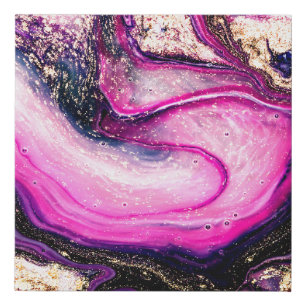 Purple swirls marble with glitter gold faux canvas print