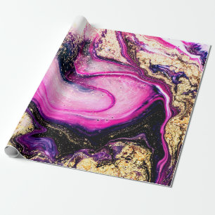 Purple swirls marble with glitter gold wrapping paper