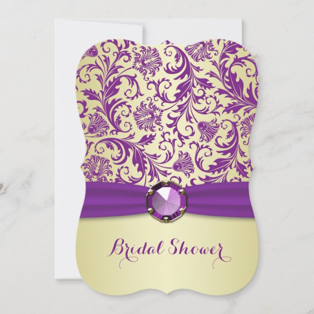 Purple swirls on gold Bridal Shower Invitation (Front)