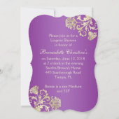 Purple swirls on gold Bridal Shower Invitation (Back)