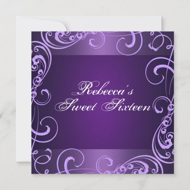 Purple Swirls Sweet 16 Birthday Invitation (Front)