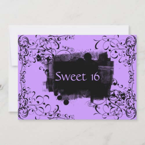 Purple Swirls Sweet Sixteen Birthday Party Personalized Announcements