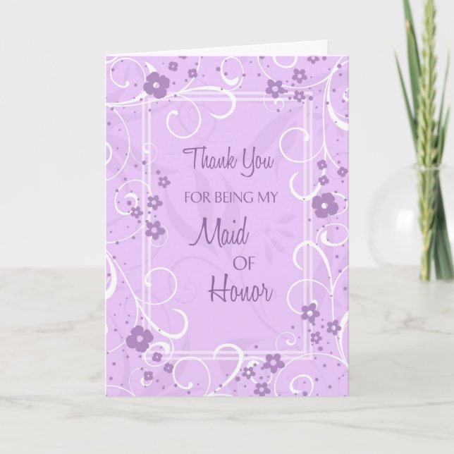 Purple Swirls Thank You Maid of Honor Card (Front)