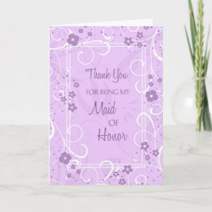 Purple Swirls Thank You Maid of Honor Card