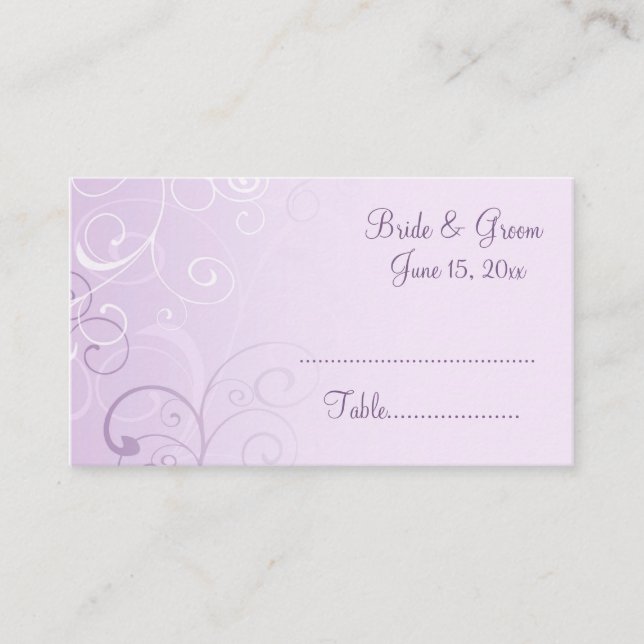 Purple Swirls Wedding Place Setting Cards (Front)