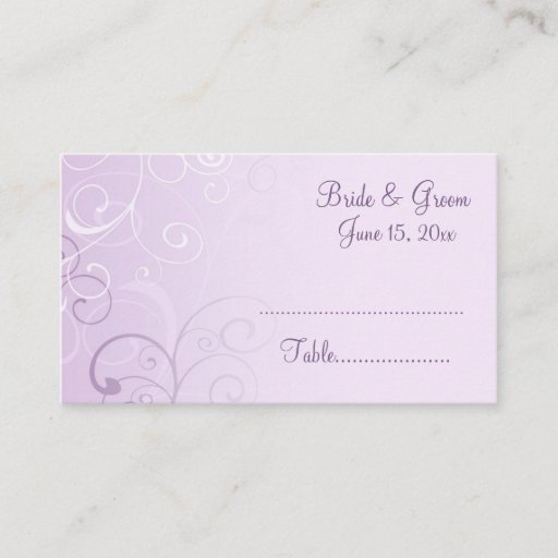 Customizable Purple Swirls Wedding Place Setting Cards Business Card Templates