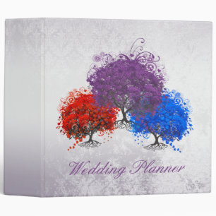 Purple Swirly Romantic Heart Leaf Tree Wedding 3 Ring Binder