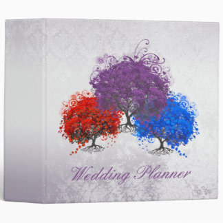 Purple Swirly Romantic Heart Leaf Tree Wedding 3 Ring Binder