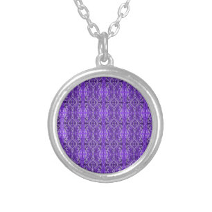 Purple Symmetrical Diamond Shaped Pattern Silver Plated Necklace