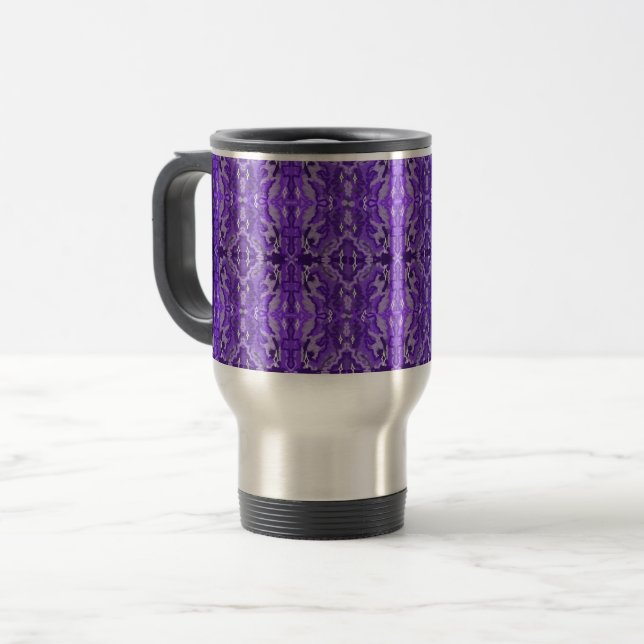 Purple Symmetrical Diamond Shaped Pattern Travel Mug (Front Left)