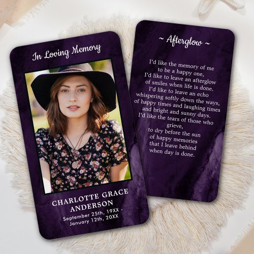 Purple Sympathy Funeral Photo Memorial Prayer Card