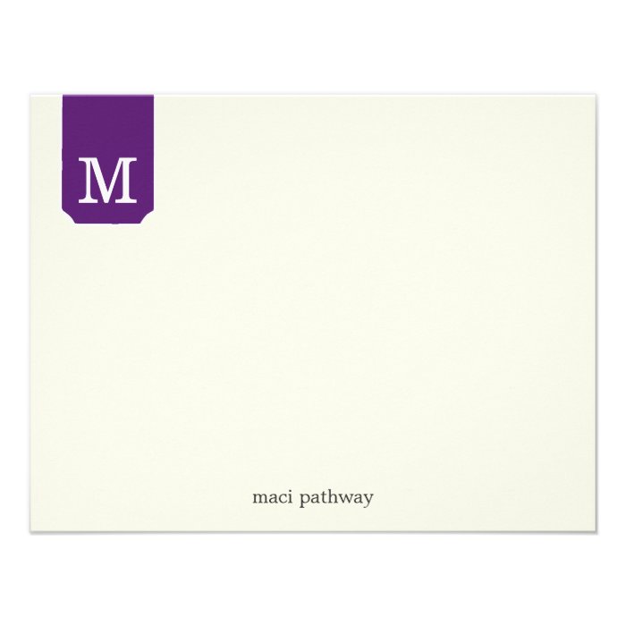 Purple Tab Monogram Design Flat Note Cards Invite