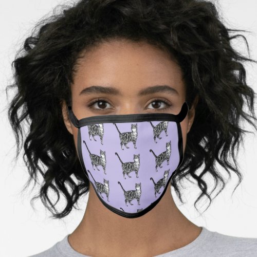 Purple Tabby Cat cats animal Pattern Face Mask