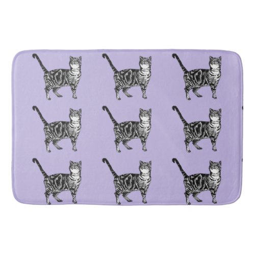 Purple Tabby Cat Cute Cats Art Bath Mat