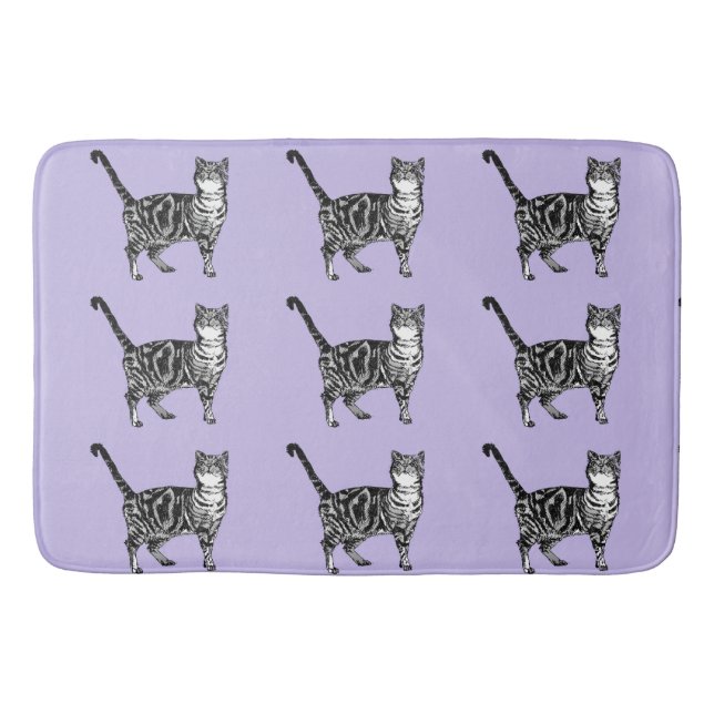 Purple Tabby Cat Cute Cats Art Bath Mat (Front)