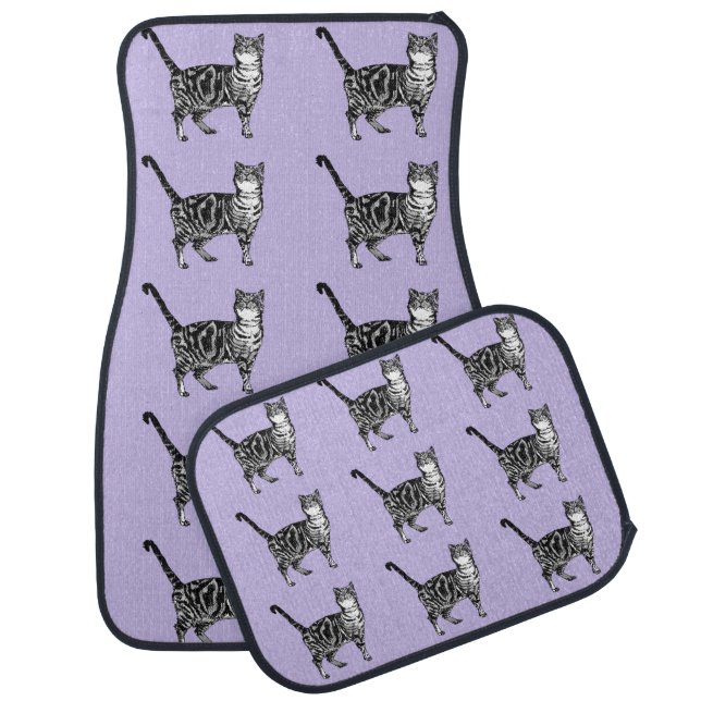 Purple Tabby Cat Cute Cats Art Car Mats (Set)