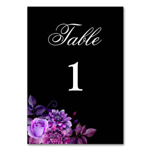 Purple table number. Black wedding. Floral gothic Number