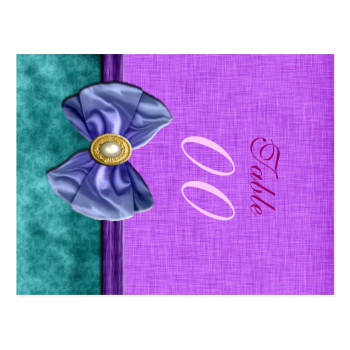 Purple "table number" teal wedding damask postcards