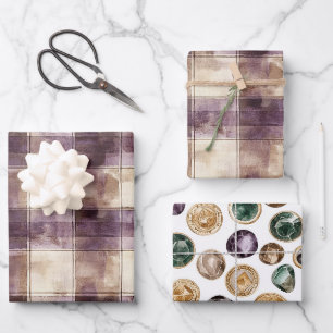 Purple Tan Cream Stripes Birthday Wrapping Paper Sheets
