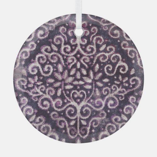 Purple tan damask luxury pattern glass ornament