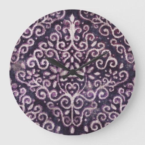 Purple tan damask luxury pattern large clock