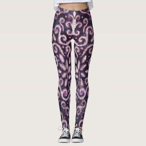 Purple tan damask luxury pattern leggings
