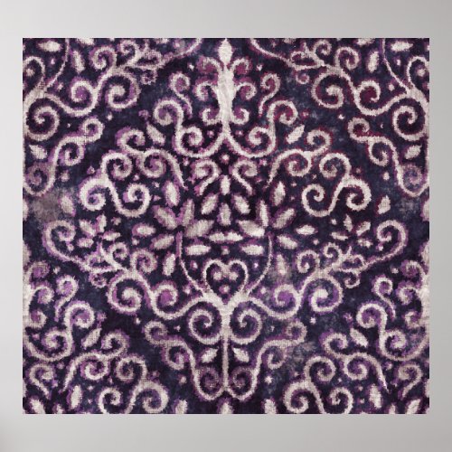 Purple tan damask luxury pattern poster