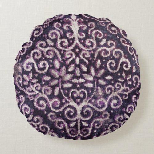 Purple tan damask luxury pattern round pillow