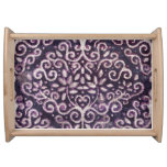 Purple, tan damask, luxury pattern serving tray