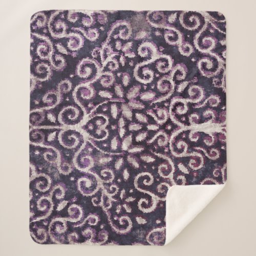 Purple tan damask luxury pattern sherpa blanket
