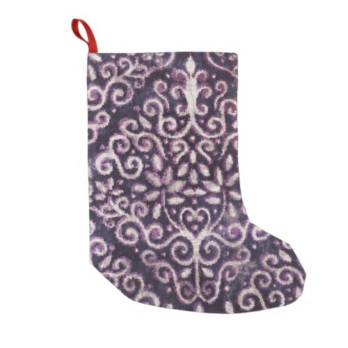 Purple tan damask luxury pattern small christmas stocking