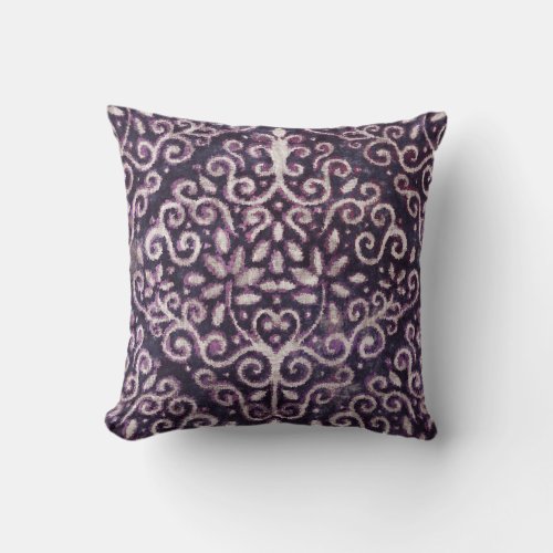 Purple tan damask luxury pattern throw pillow